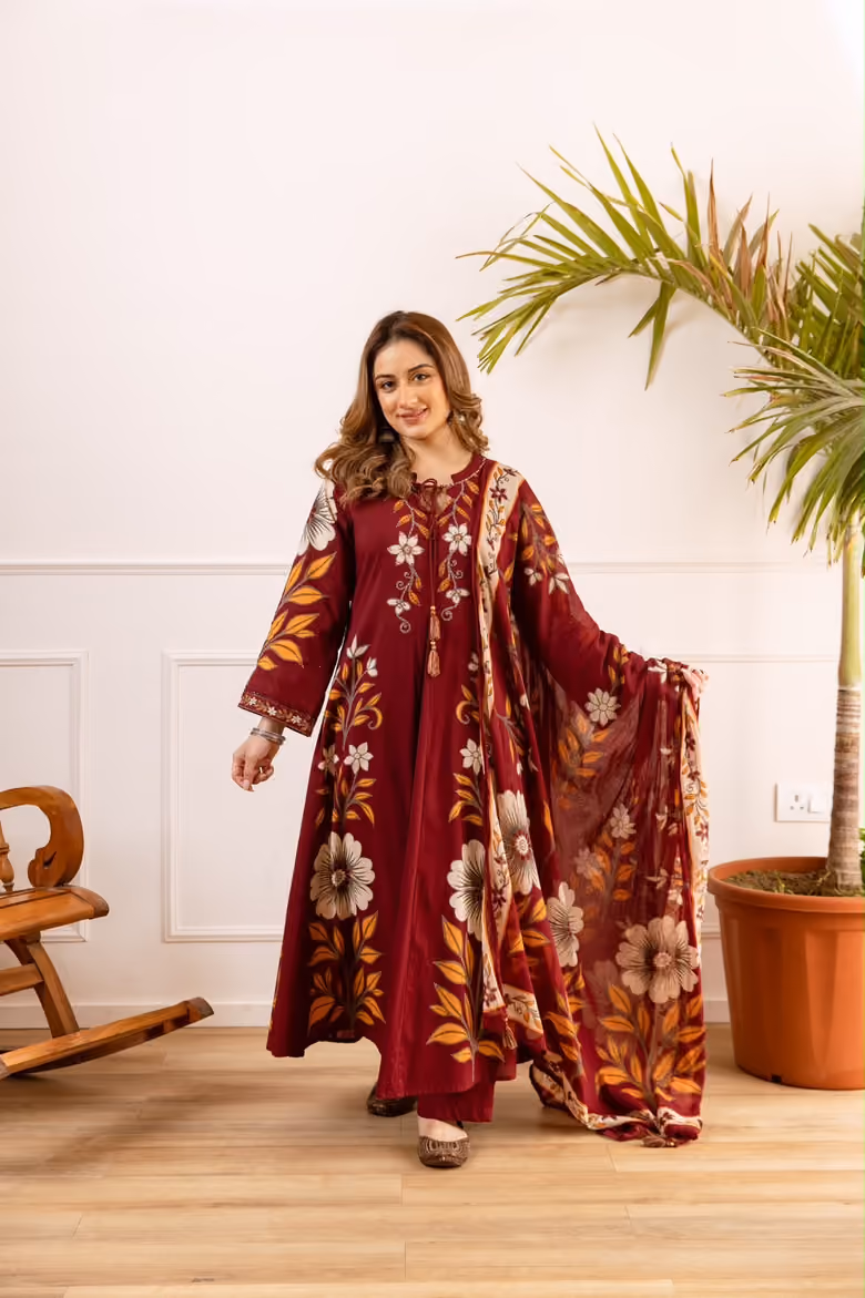 Burgundy Floral by Global Darzi